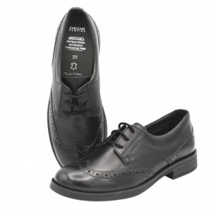 Geox Agata Lace Up School Shoes Black Leather