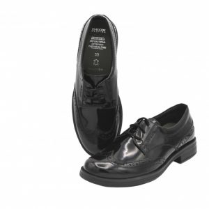 Geox Agata Lace Up School Shoes Black Patent