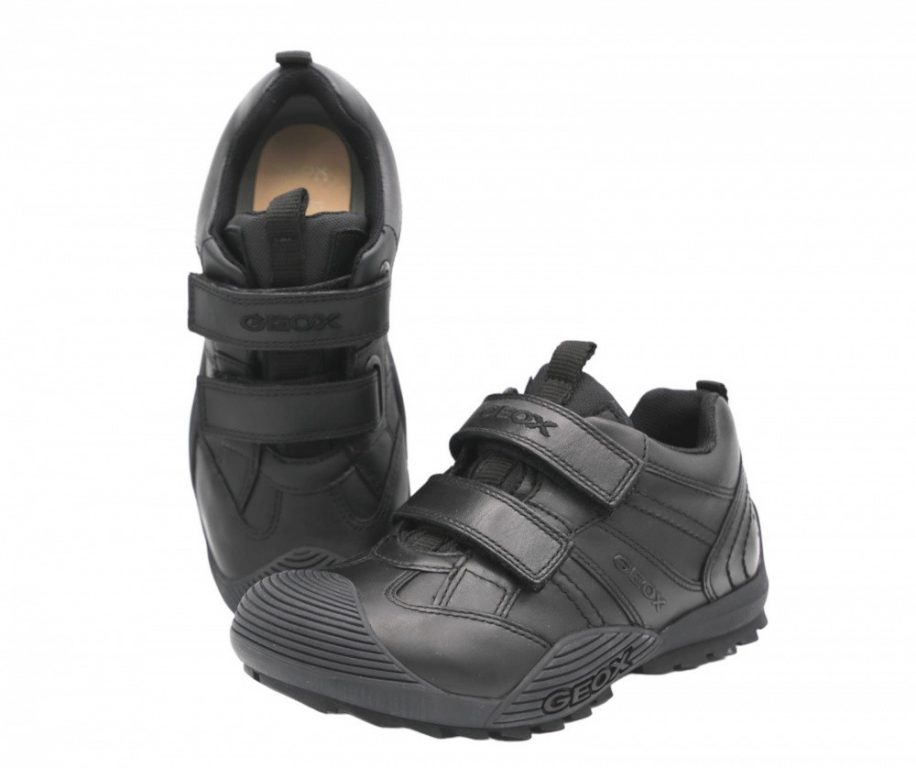 Geox Junior Savage Black Leather School Shoes