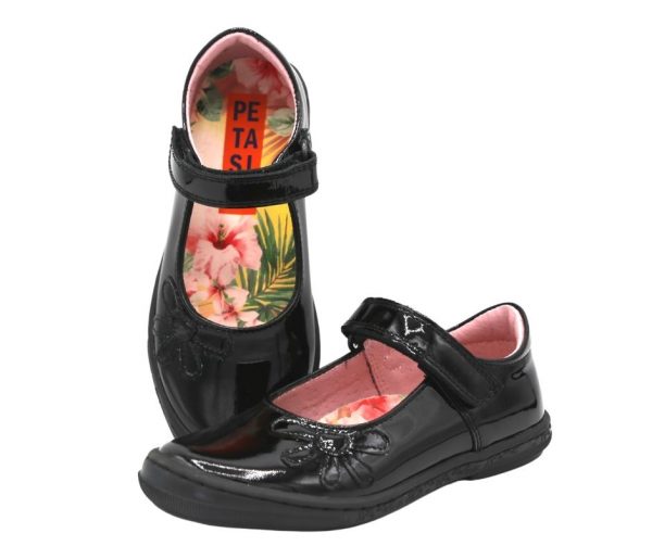 Petasil Donna Black Patent School Shoes